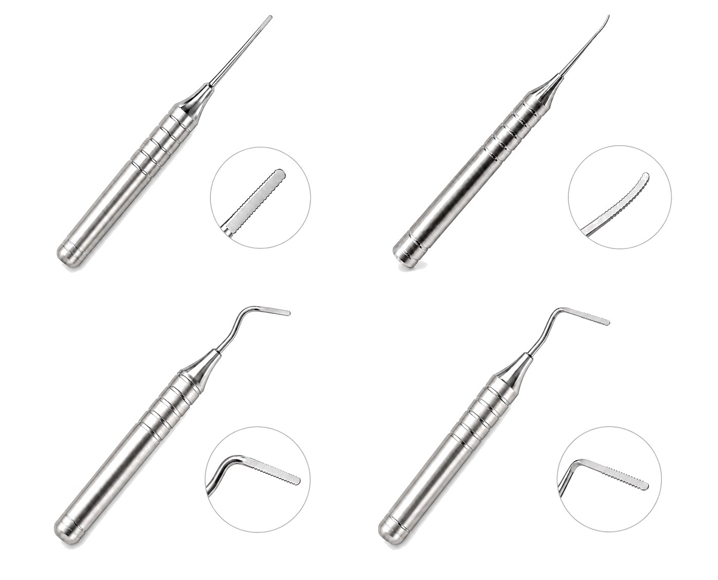 NiTi Perio Saw® set of four: Straight, Curved, Angled and Flat angled micro-serrated tips